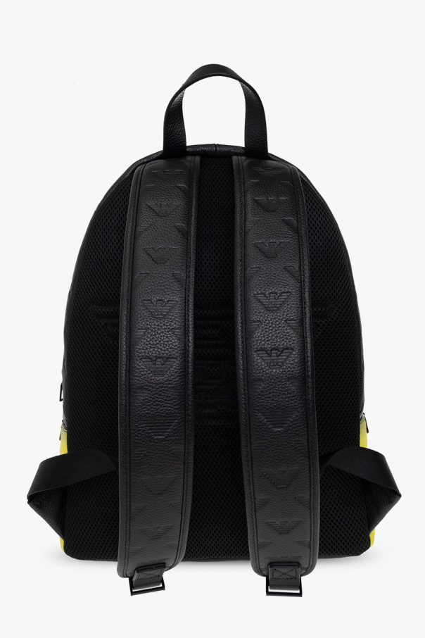 Black Leather backpack with embossed pattern Emporio Armani